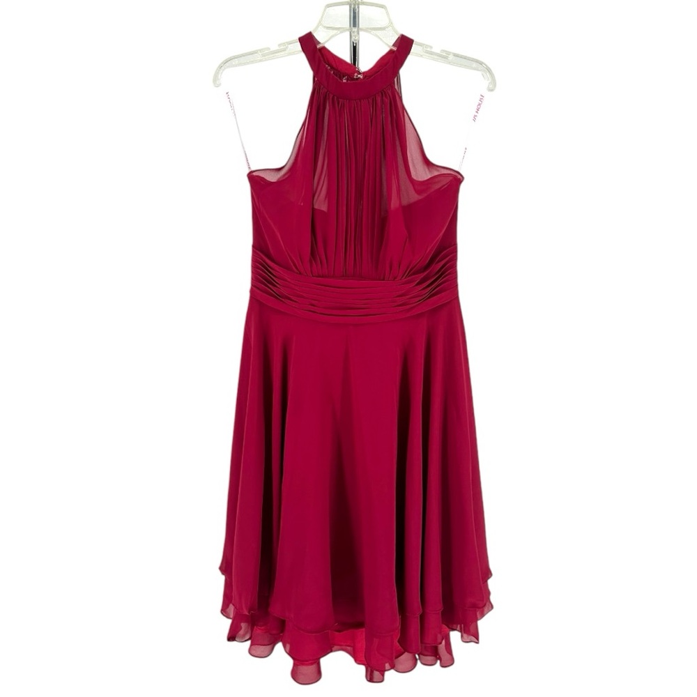 JJ’s House Burgundy Chiffon Halter Neck Bow Back Party Dress Holiday Bridesmaid
